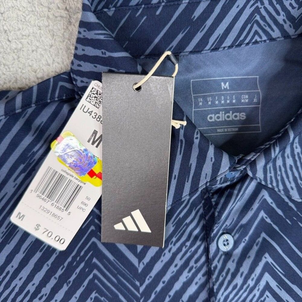 Adidas Ultimate365 Golf Shirt Mens M Blue Chevron Print Performance Polo NWT New - Picture 4 of 8